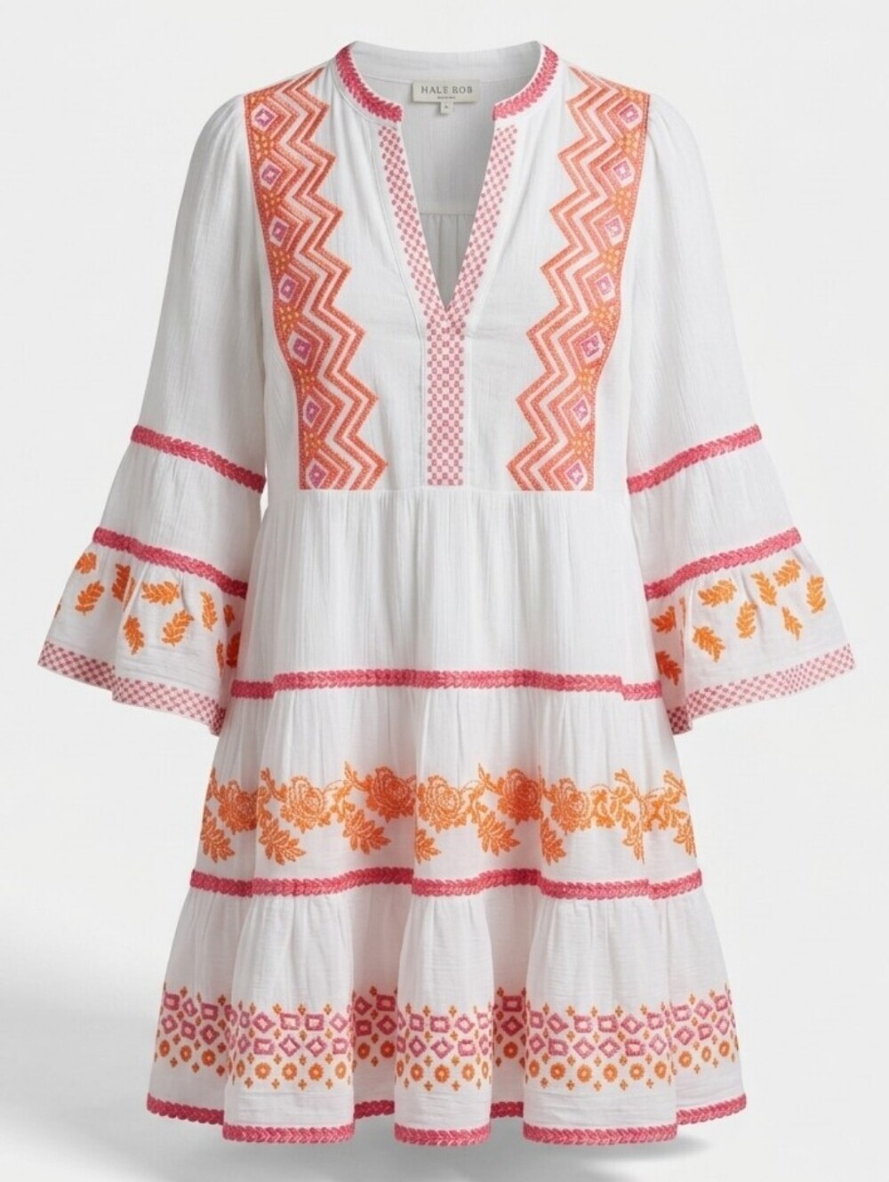 Hale Bob Taliah Embroidered Crinkle Gauze Floral Tiered Dress XL Romantic Boho